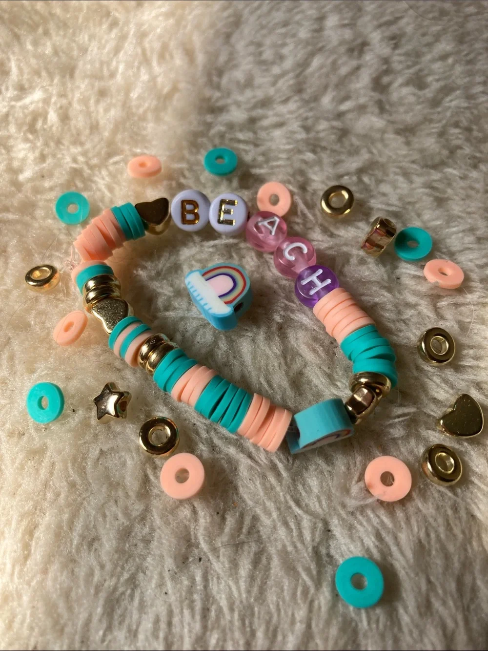 Kids' Personalized Peach & Teal Beaded Bracelet - Unbranded